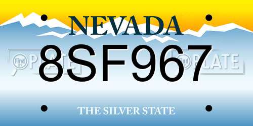 8SF967 Nevada License Plate