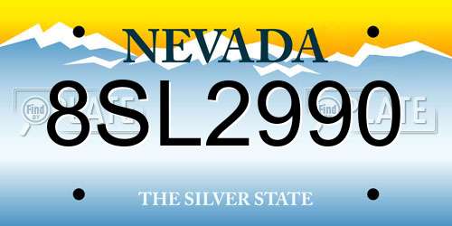 8SL2990 Nevada License Plate