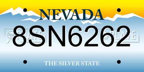 8SN6262 Nevada License Plate