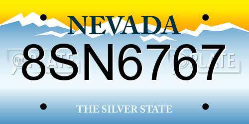 8SN6767 Nevada License Plate