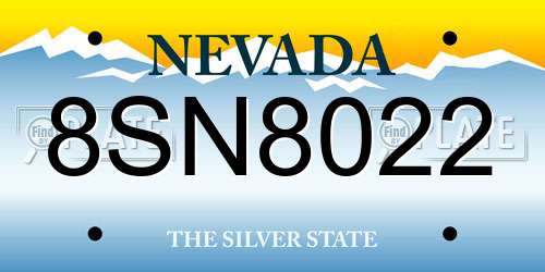 8SN8022 Nevada License Plate