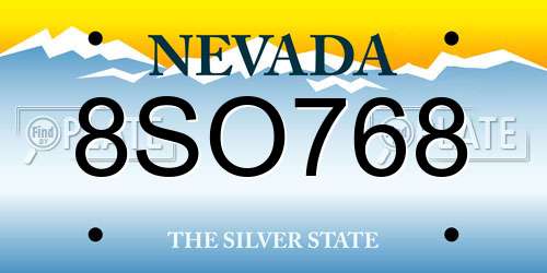 8SO768 Nevada License Plate