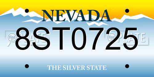 8ST0725 Nevada License Plate