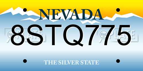 8STQ775 Nevada License Plate