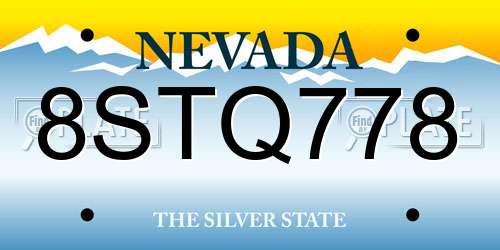 8STQ778 Nevada License Plate