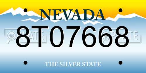 8T07668 Nevada License Plate