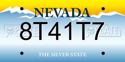 8T41T7 Nevada License Plate