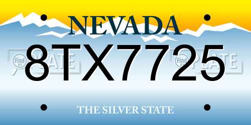 8TX7725 Nevada License Plate