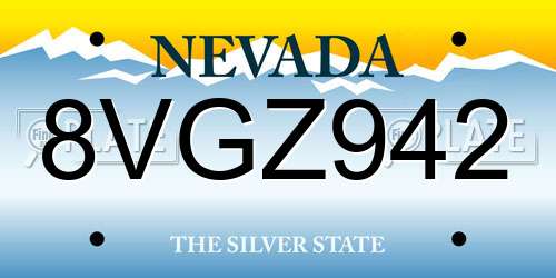 8VGZ942 Nevada License Plate