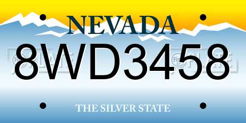 8WD3458 Nevada License Plate
