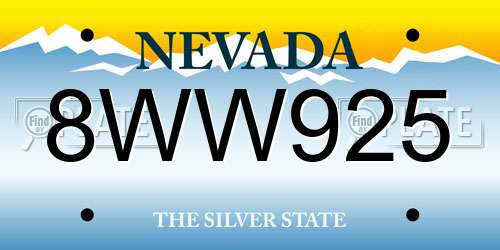 8WW925 Nevada License Plate
