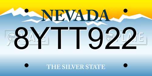 8YTT922 Nevada License Plate