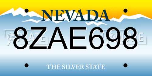 8ZAE698 Nevada License Plate