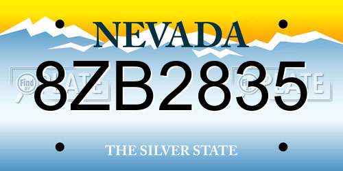 8ZB2835 Nevada License Plate