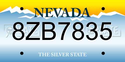 8ZB7835 Nevada License Plate