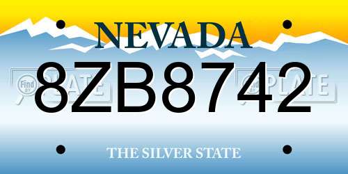 8ZB8742 Nevada License Plate