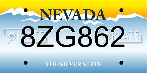 8ZG862 Nevada License Plate