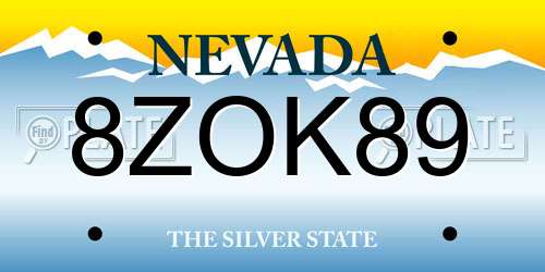 8ZOK89 Nevada License Plate