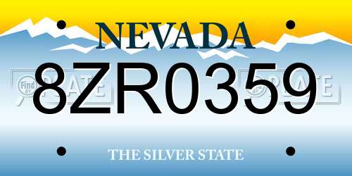 8ZR0359 Nevada License Plate