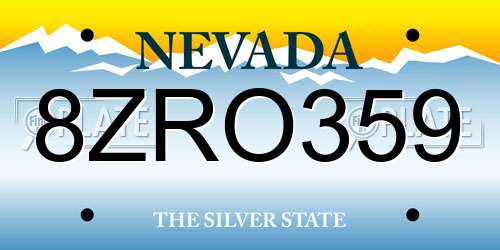 8ZRO359 Nevada License Plate