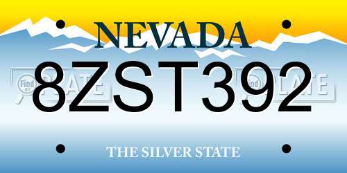 8ZST392 Nevada License Plate