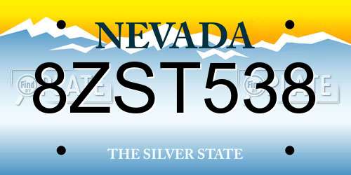 8ZST538 Nevada License Plate