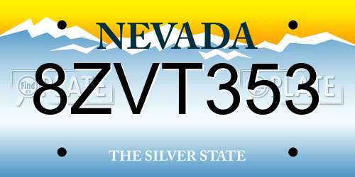 8ZVT353 Nevada License Plate
