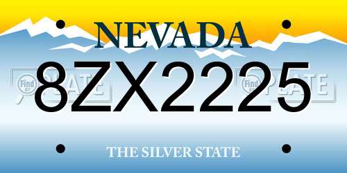8ZX2225 Nevada License Plate
