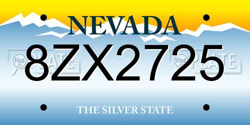 8ZX2725 Nevada License Plate