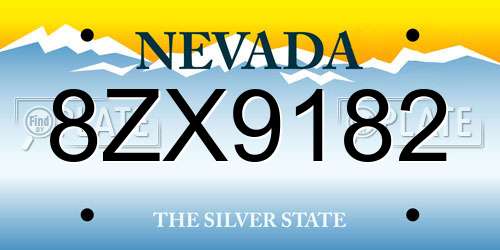8ZX9182 Nevada License Plate