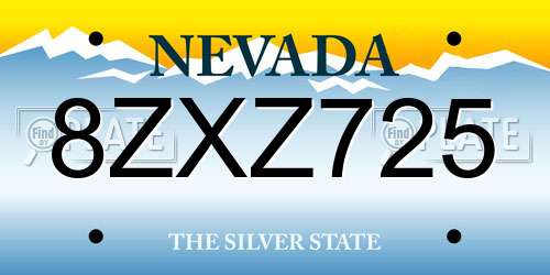 8ZXZ725 Nevada License Plate