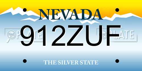 912ZUF Nevada License Plate