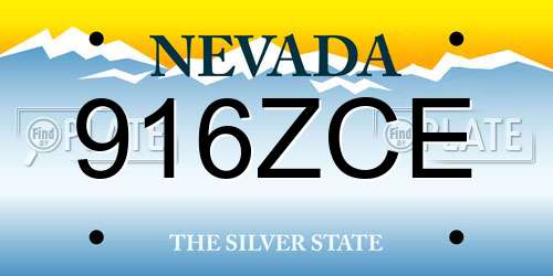 916ZCE Nevada License Plate
