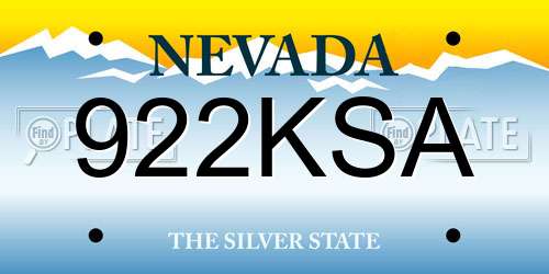 922KSA Nevada License Plate