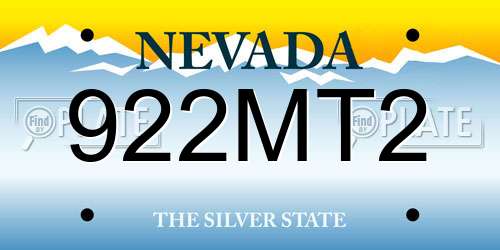 922MT2 Nevada License Plate