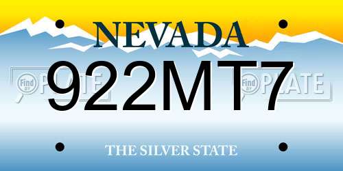 922MT7 Nevada License Plate