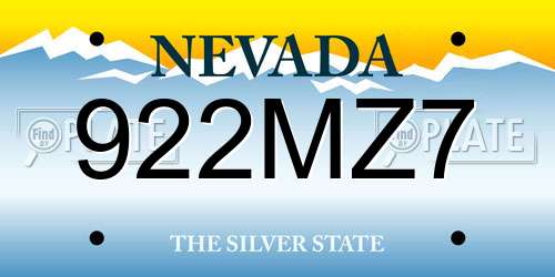 922MZ7 Nevada License Plate