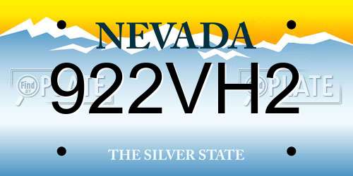 922VH2 Nevada License Plate