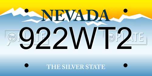 922WT2 Nevada License Plate