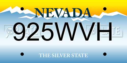 925WVH Nevada License Plate
