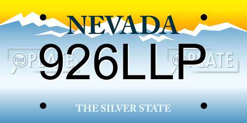 926LLP Nevada License Plate