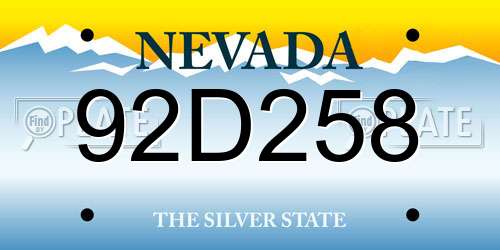 92D258 Nevada License Plate