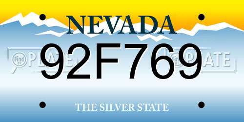 92F769 Nevada License Plate
