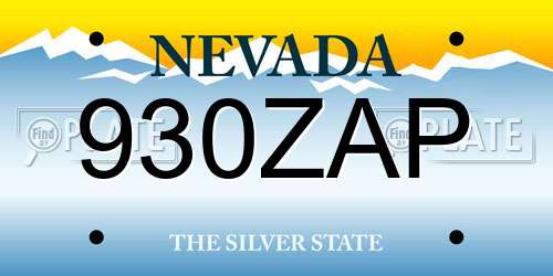 930ZAP Nevada License Plate