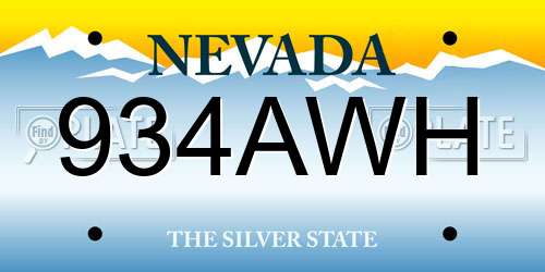 934AWH Nevada License Plate