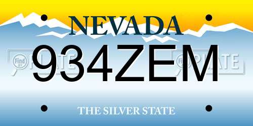 934ZEM Nevada License Plate