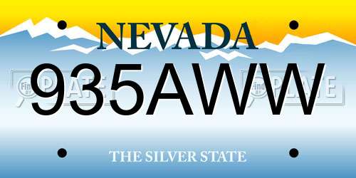 935AWW Nevada License Plate