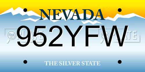 952YFW Nevada License Plate