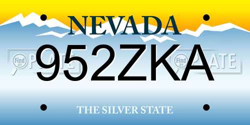 952ZKA Nevada License Plate