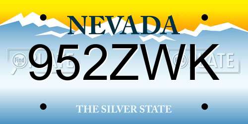 952ZWK Nevada License Plate